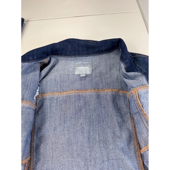 Lovesick Distressed Denim Jacket Cropped Blue Jean Jacket Raw Hem Juniors 1 - Picture 6 of 10